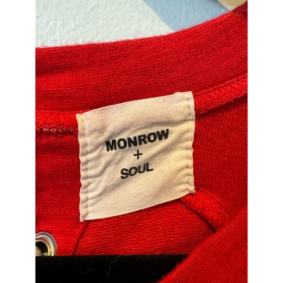 Soulcycle X Monrow Crew Neck Pullover Sweatshirt Lace Up Back Red Women S - Picture 4 of 7